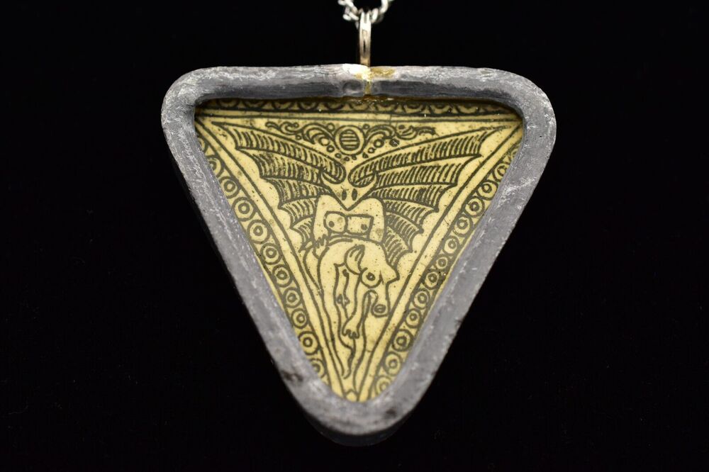 Designer Artist Signed Pendant Necklace Drawn Handcrafted Lurt Haridel BinBJ